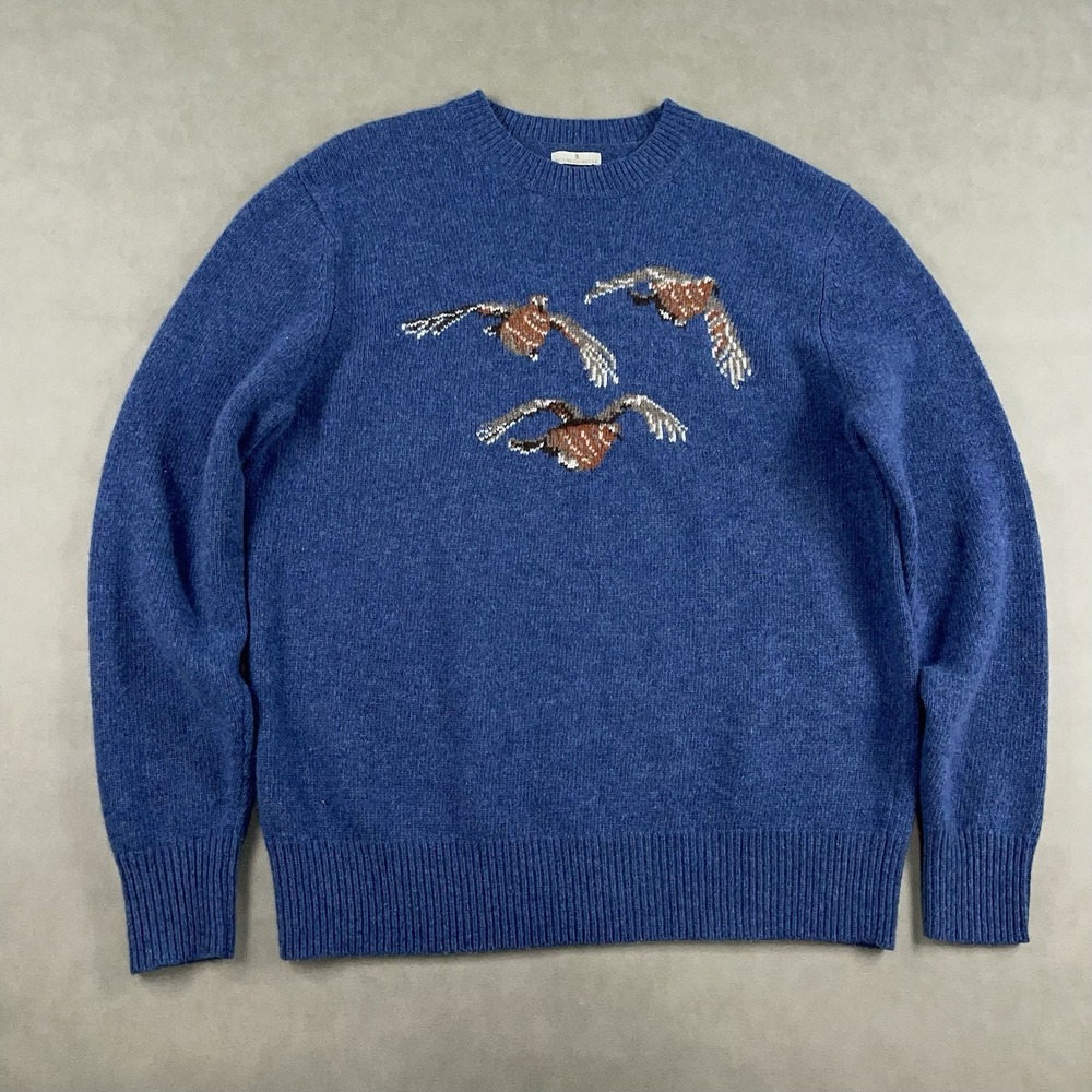 House Of Bruar Sweater Mens Large Blue Pure New Wool Crew Neck Sweater Graphic